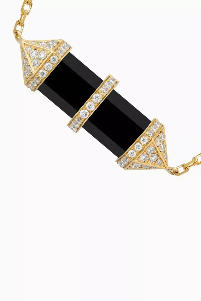 -الأونيكس الأسود -Chakra Small Black Onyx & Diamond Necklace in 18kt Gold