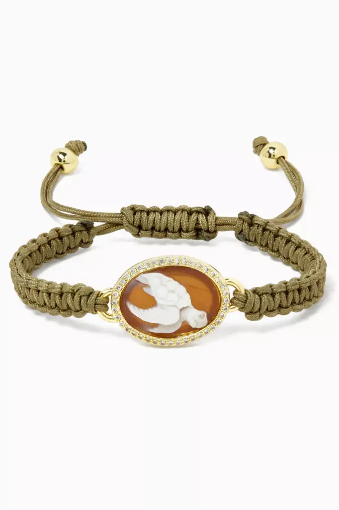 -حجر الهيماتيت (Hematite) 🖤✨Turtle Cameo & Crystal Bracelet in Sterling Silver