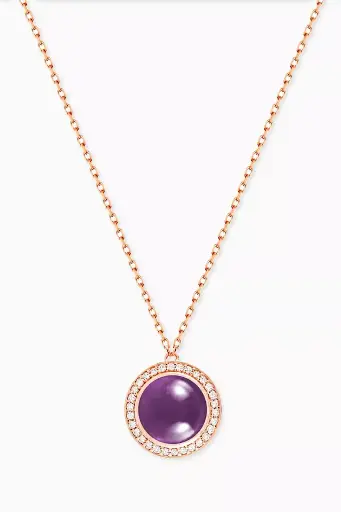 Amethyst Necklace in 18kt Rose Gold-features an amethyst stone and a halo of diamonds